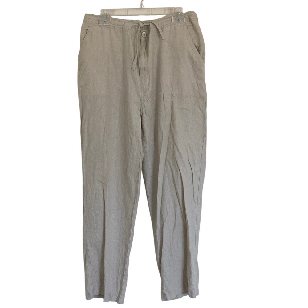Bachrach Pants Men's 36x30 Tag Large Beige Linen Blend Drawstring High Rise